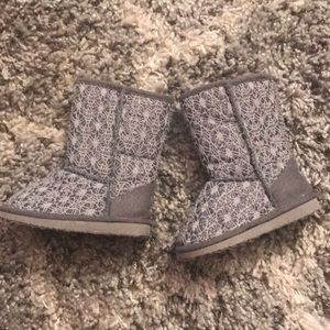 Silver and gray boots